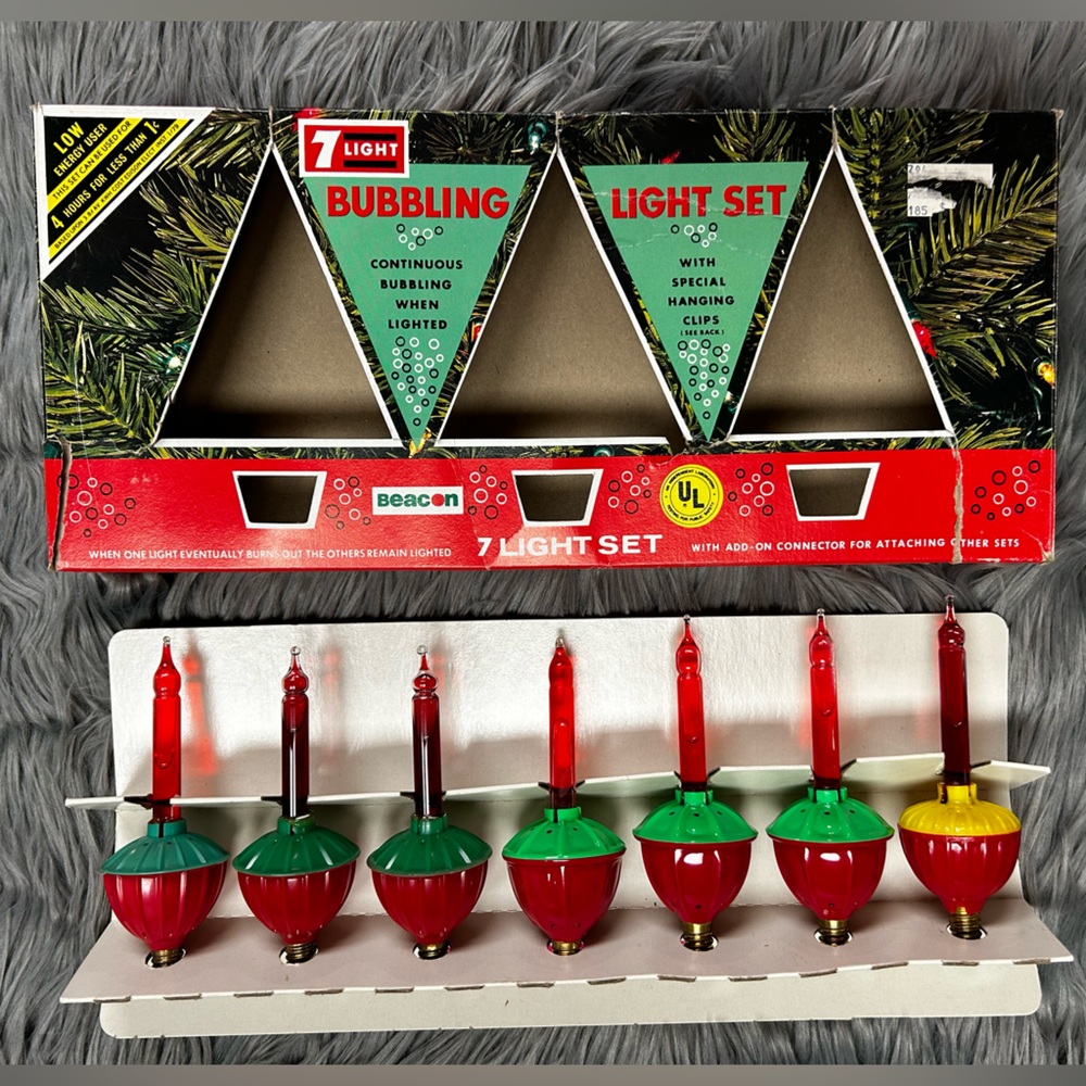 Bubble Lights Christmas Boxed Set Vintage 7 Red Beacon no clips